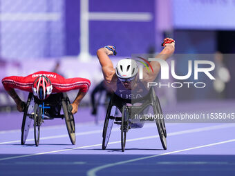 Daniel Romanchuk of United States of America in action in Men's 400m - T54 Round 1 during the Paris 2024 Paralympic Games at Stade de France...