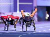 Daniel Romanchuk of United States of America in action in Men's 400m - T54 Round 1 during the Paris 2024 Paralympic Games at Stade de France...