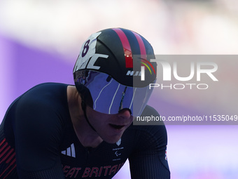 Nathan Maguire of Great Britain in action in Men's 400m - T54 Round 1 during the Paris 2024 Paralympic Games at Stade de France on September...