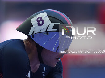 Nathan Maguire of Great Britain in action in Men's 400m - T54 Round 1 during the Paris 2024 Paralympic Games at Stade de France on September...