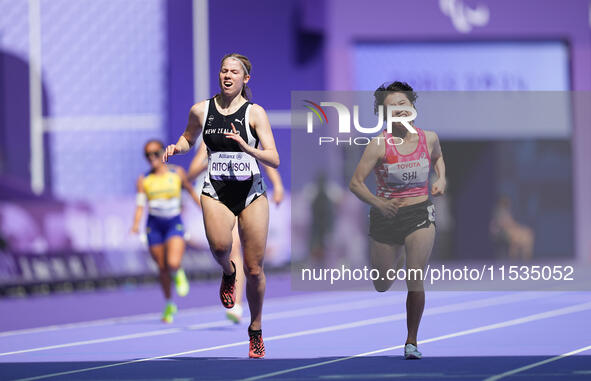 Danielle Aitchison of New Zealand in action in Women's 200m - T36 Final during the Paris 2024 Paralympic Games at Stade de France on Septemb...