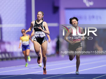 Danielle Aitchison of New Zealand in action in Women's 200m - T36 Final during the Paris 2024 Paralympic Games at Stade de France on Septemb...