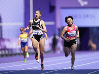 Danielle Aitchison of New Zealand in action in Women's 200m - T36 Final during the Paris 2024 Paralympic Games at Stade de France on Septemb...