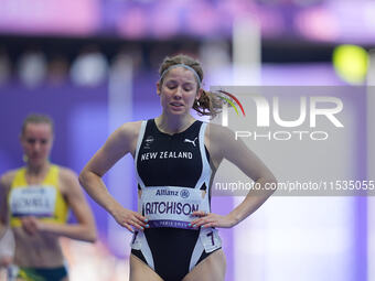 Danielle Aitchison of New Zealand celebrates winning silver in Women's 200m - T36 Final during the Paris 2024 Paralympic Games at Stade de F...