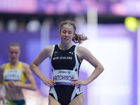 Danielle Aitchison of New Zealand celebrates winning silver in Women's 200m - T36 Final during the Paris 2024 Paralympic Games at Stade de F...