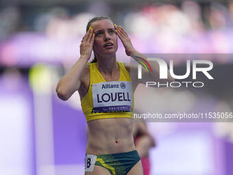 Mali Lovell of Australia celebrates winning bronze in Women's 200m - T36 Final during the Paris 2024 Paralympic Games at Stade de France on...