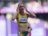 Mali Lovell of Australia celebrates winning bronze in Women's 200m - T36 Final during the Paris 2024 Paralympic Games at Stade de France on...