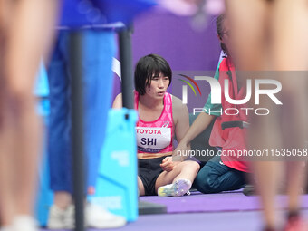 Yiting Shi of People's Republic of China on the ground in Women's 200m - T36 Final during the Paris 2024 Paralympic Games at Stade de France...