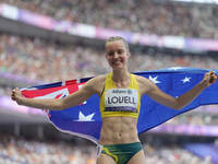 Mali Lovell of Australia celebrates winning bronze in Women's 200m - T36 Final during the Paris 2024 Paralympic Games at Stade de France on...