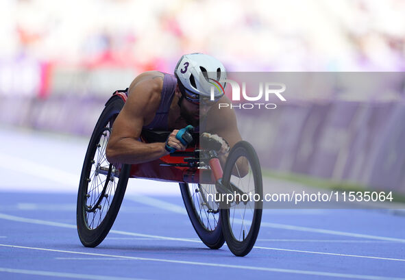 Brian Siemann of United States of America in action in Men's 400m - T53 Round 1 during the Paris 2024 Paralympic Games at Stade de France on...