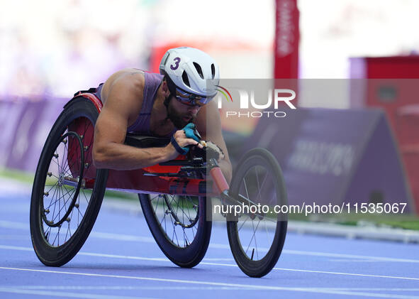 Brian Siemann of United States of America in action in Men's 400m - T53 Round 1 during the Paris 2024 Paralympic Games at Stade de France on...