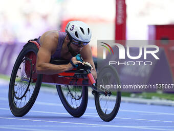 Brian Siemann of United States of America in action in Men's 400m - T53 Round 1 during the Paris 2024 Paralympic Games at Stade de France on...