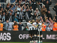 Newcastle United's fans celebrate Harvey Barnes' goal during the Premier League match between Newcastle United and Tottenham Hotspur at St....