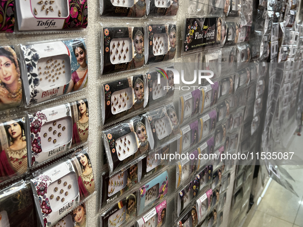 Assorted bindis are displayed at a shop in Thiruvananthapuram (Trivandrum), Kerala, India, on May 27, 2022. 