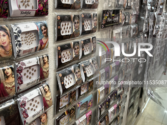 Assorted bindis are displayed at a shop in Thiruvananthapuram (Trivandrum), Kerala, India, on May 27, 2022. (