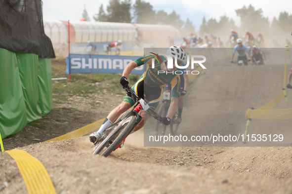 Alan Hatherly of South Africa participates in the UCI Mountain Bike World Championships Men in Pal Arinsal, Andorra, on September 1, 2024. 