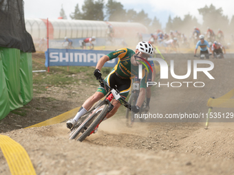 Alan Hatherly of South Africa participates in the UCI Mountain Bike World Championships Men in Pal Arinsal, Andorra, on September 1, 2024. (