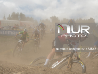 Cyclists participate in the UCI Mountain Bike World Championships Men in Pal Arinsal, Andorra, on September 1, 2024. (