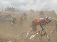 Cyclists participate in the UCI Mountain Bike World Championships Men in Pal Arinsal, Andorra, on September 1, 2024. (