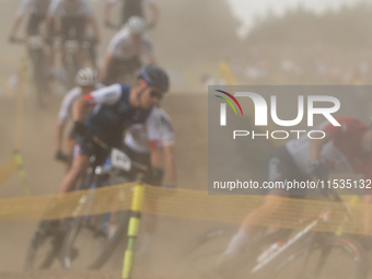 Cyclists participate in the UCI Mountain Bike World Championships Men in Pal Arinsal, Andorra, on September 1, 2024. (