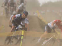 Cyclists participate in the UCI Mountain Bike World Championships Men in Pal Arinsal, Andorra, on September 1, 2024. (