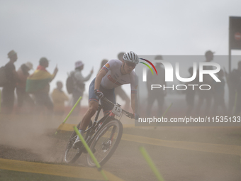 Charlie Aldridge of Great Britain participates in the UCI Mountain Bike World Championships Men in Pal Arinsal, Andorra, on September 1, 202...