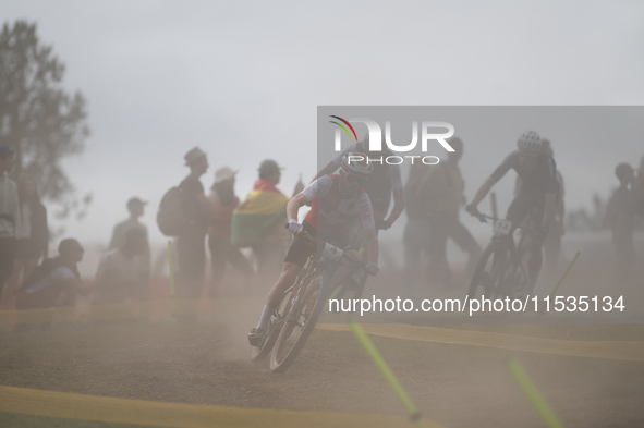 Mathias Fluckiger of Switzerland competes in the UCI Mountain Bike World Championships Men in Pal Arinsal, Andorra, on September 1, 2024. 