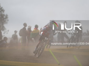 Mathias Fluckiger of Switzerland competes in the UCI Mountain Bike World Championships Men in Pal Arinsal, Andorra, on September 1, 2024. (