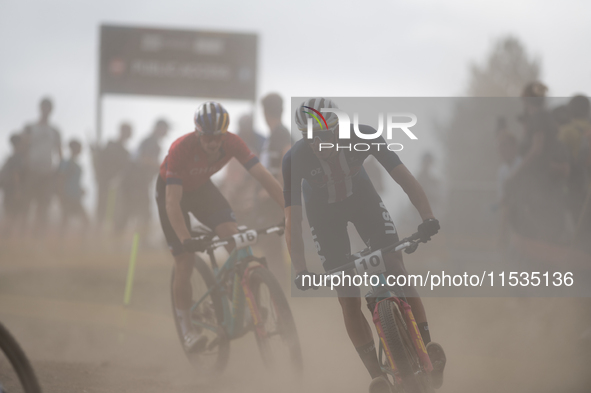 Christopher Blevins of the USA participates in the UCI Mountain Bike World Championships Men in Pal Arinsal, Andorra, on September 1, 2024. 