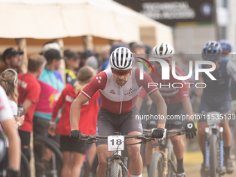 Martins Blums of Latvia participates in the UCI Mountain Bike World Championships Men in Pal Arinsal, Andorra, on September 1, 2024. (