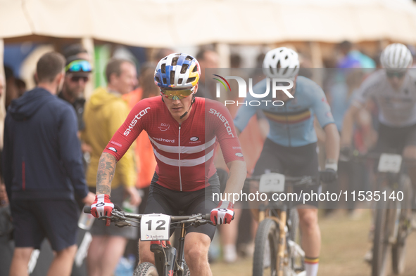 Simon Andreassen of Denmark participates in the UCI Mountain Bike World Championships Men in Pal Arinsal, Andorra, on September 1, 2024. 