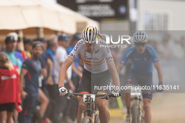 David Valero of Spain competes in the UCI Mountain Bike World Championships Men in Pal Arinsal, Andorra, on September 1, 2024. 