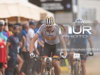 David Valero of Spain competes in the UCI Mountain Bike World Championships Men in Pal Arinsal, Andorra, on September 1, 2024. (