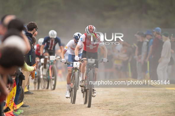 Mathias Fluckiger of Switzerland competes in the UCI Mountain Bike World Championships Men in Pal Arinsal, Andorra, on September 1, 2024. 