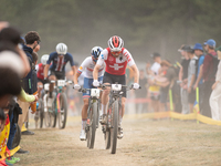 Mathias Fluckiger of Switzerland competes in the UCI Mountain Bike World Championships Men in Pal Arinsal, Andorra, on September 1, 2024. (