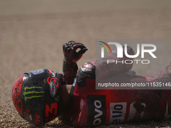 Francesco Pecco Bagnaia (1) of Italy and Ducati Lenovo Team after crashing during the race day of the Gran Premio GoPro de Aragon at Motorla...