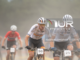 David Campos of Spain competes in the UCI Mountain Bike World Championships Men in Pal Arinsal, Andorra, on September 1, 2024. (