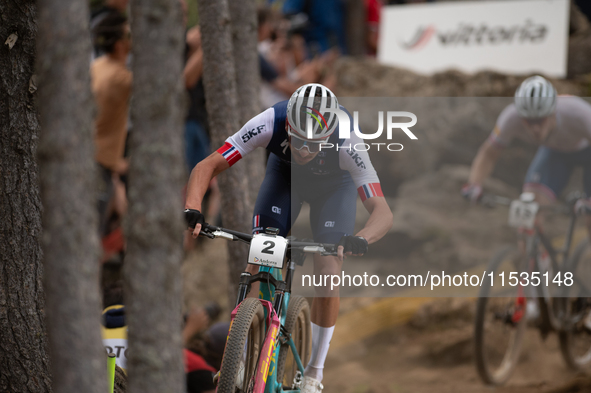 Victor Koretzky of France competes in the UCI Mountain Bike World Championships Men in Pal Arinsal, Andorra, on September 1, 2024. 