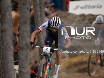 Victor Koretzky of France competes in the UCI Mountain Bike World Championships Men in Pal Arinsal, Andorra, on September 1, 2024. (