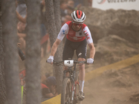 Mathias Fluckiger of Switzerland competes in the UCI Mountain Bike World Championships Men in Pal Arinsal, Andorra, on September 1, 2024. (