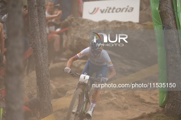 Thomas Pidcock of Great Britain participates in the UCI Mountain Bike World Championships Men in Pal Arinsal, Andorra, on September 1, 2024....