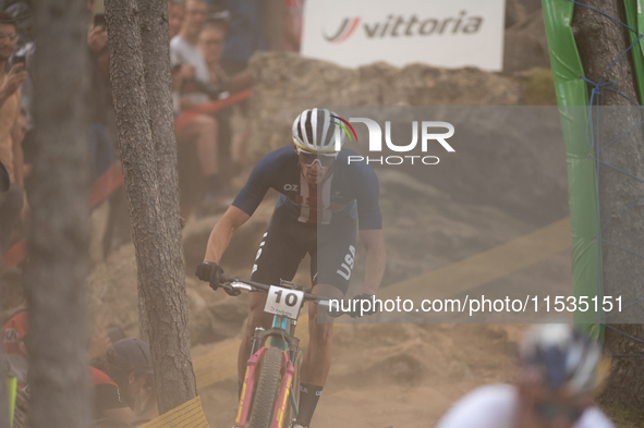 Christopher Blevins of the USA participates in the UCI Mountain Bike World Championships Men in Pal Arinsal, Andorra, on September 1, 2024. 