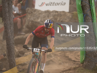 Martin Vidaurre of Chile competes in the UCI Mountain Bike World Championships Men in Pal Arinsal, Andorra, on September 1, 2024. (