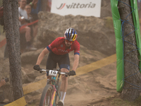 Martin Vidaurre of Chile competes in the UCI Mountain Bike World Championships Men in Pal Arinsal, Andorra, on September 1, 2024. (