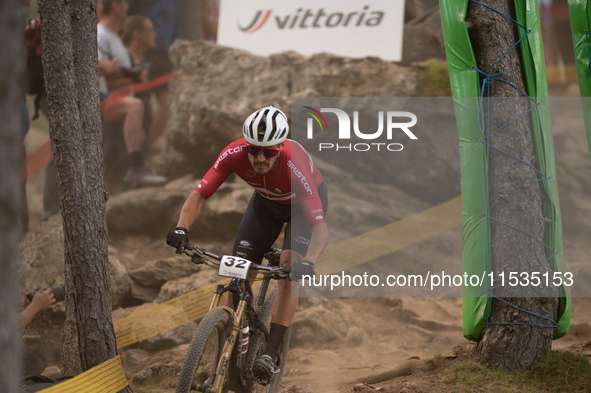 Sebastian Fini of Denmark participates in the UCI Mountain Bike World Championships Men in Pal Arinsal, Andorra, on September 1, 2024. 