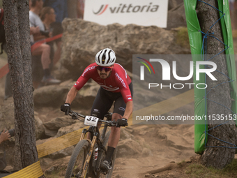 Sebastian Fini of Denmark participates in the UCI Mountain Bike World Championships Men in Pal Arinsal, Andorra, on September 1, 2024. (