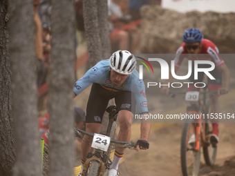 Pierre De Froidmont of Belgium participates in the UCI Mountain Bike World Championships Men in Pal Arinsal, Andorra, on September 1, 2024....