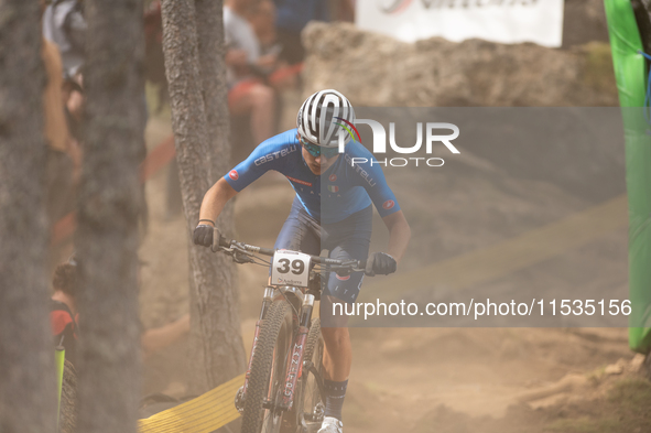 Filippo Fontana of Italy participates in the UCI Mountain Bike World Championships Men in Pal Arinsal, Andorra, on September 1, 2024. 