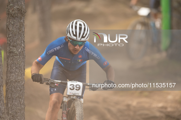 Filippo Fontana of Italy participates in the UCI Mountain Bike World Championships Men in Pal Arinsal, Andorra, on September 1, 2024. 