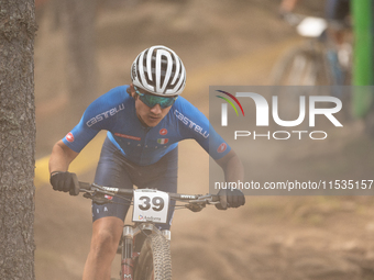 Filippo Fontana of Italy participates in the UCI Mountain Bike World Championships Men in Pal Arinsal, Andorra, on September 1, 2024. (